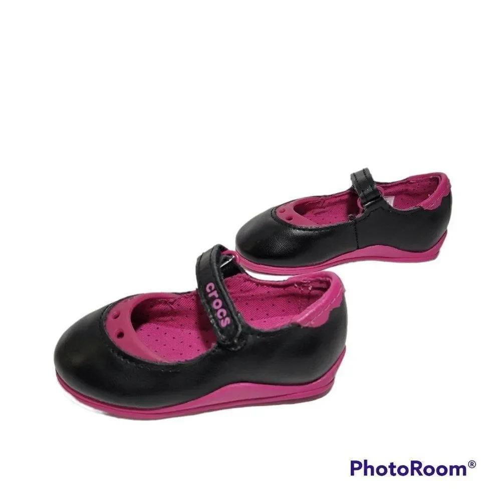 Crocs Toddler Shoes Girls Size C4 Mackenzie Mary Jane Black Magenta Pink Purple‎